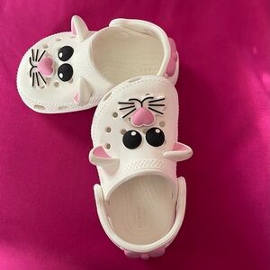 CROCS: Toddlers White/Pink Tweed Animal-Cat Size C-5